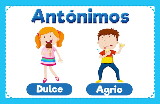 Gratis vector dulce en agrio spaanse antoniem woordkaart betekent zoet en zuur