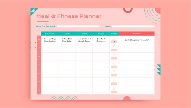 Duotone geometrische maaltijd- en fitnessplanner
