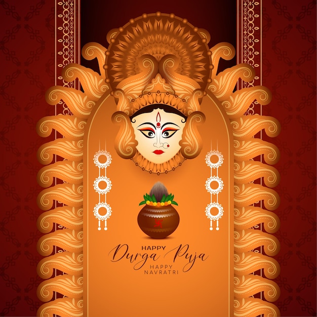 Durga Puja en Happy navratri festival godin durga aanbidding achtergrond