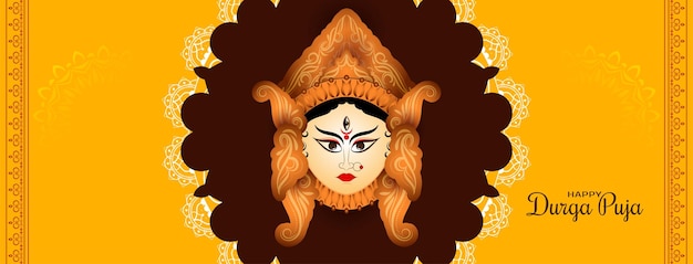 Durga puja en happy navratri godin festival mythologie banner ontwerp