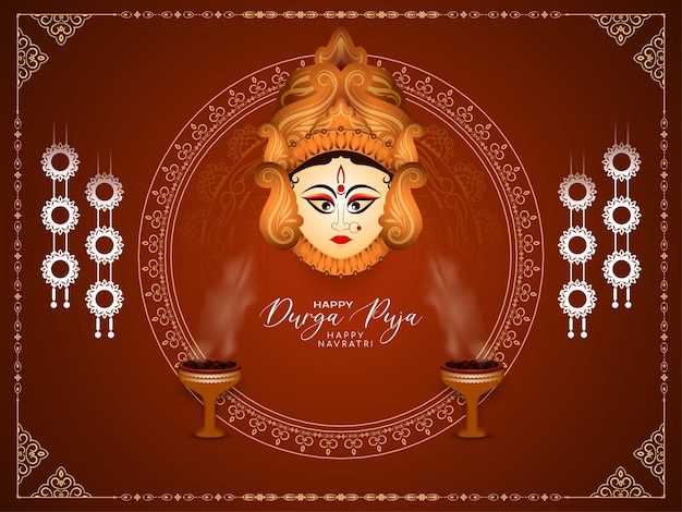 Durga puja en happy navratri religieuze festival devotionele achtergrond
