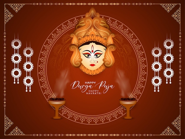 Gratis vector durga puja en happy navratri religieuze festival devotionele achtergrond