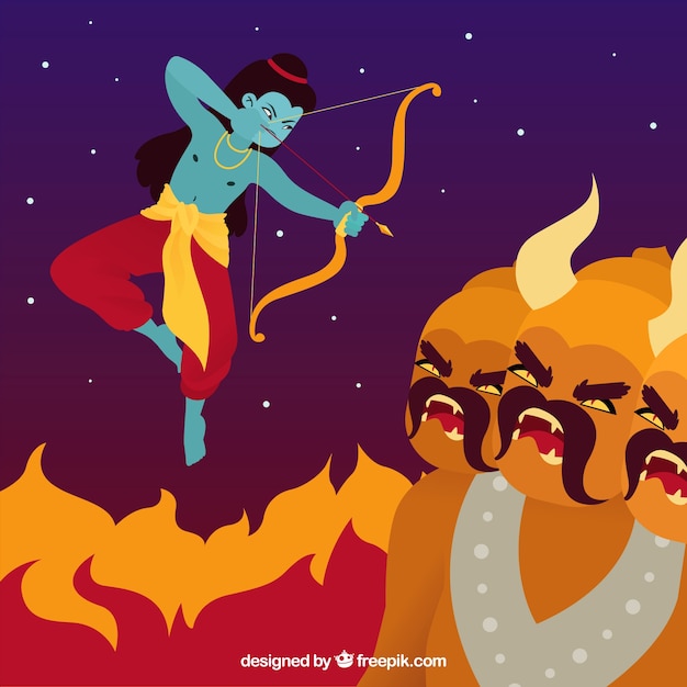 Gratis vector dussehra achtergrond met vuur