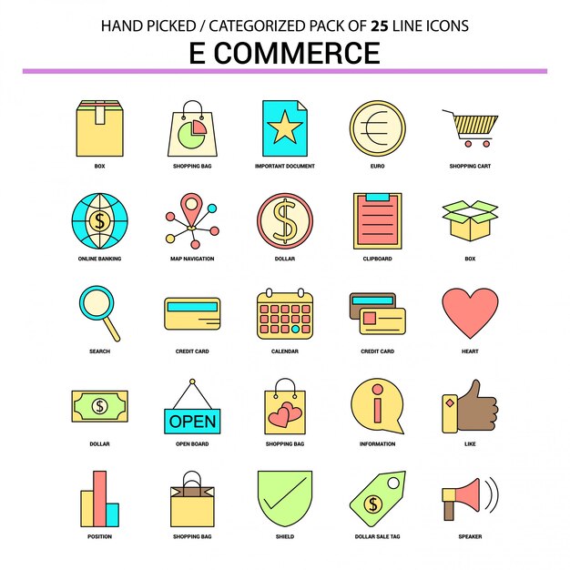 E-commerce Flat Line Icon Set