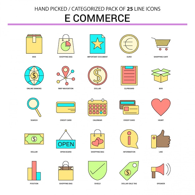 E-commerce Flat Line Icon Set