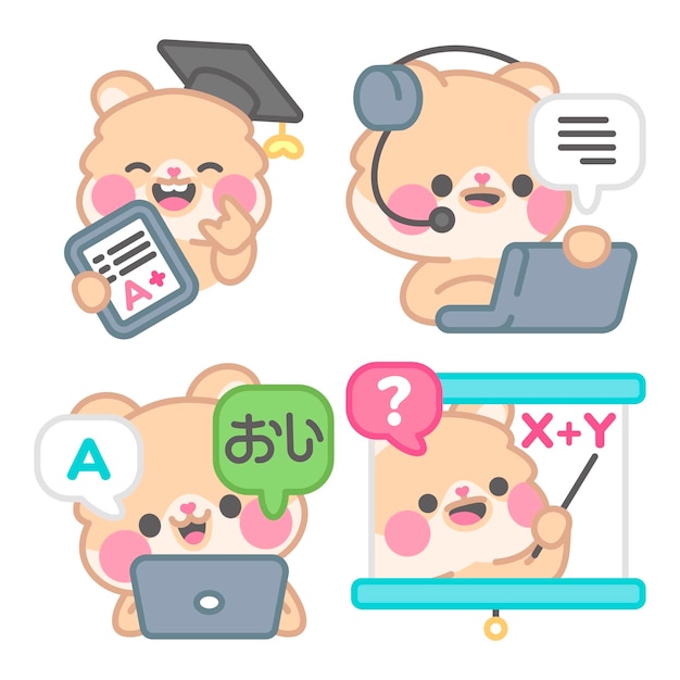 Gratis vector e-learning stickerscollectie met kimchi de hamster