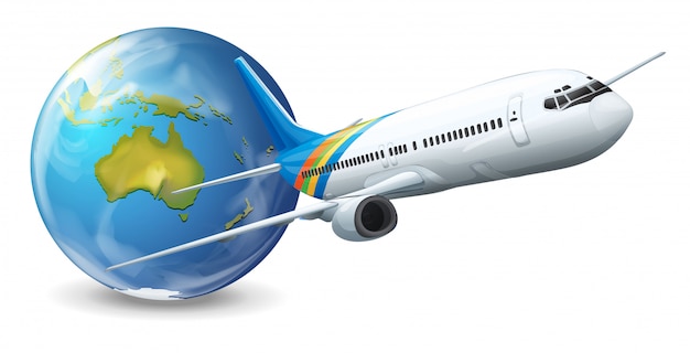 Earth globe en vliegtuig