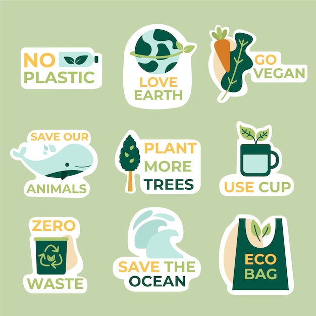 Gratis vector eco-badgecollectie met plat ontwerp