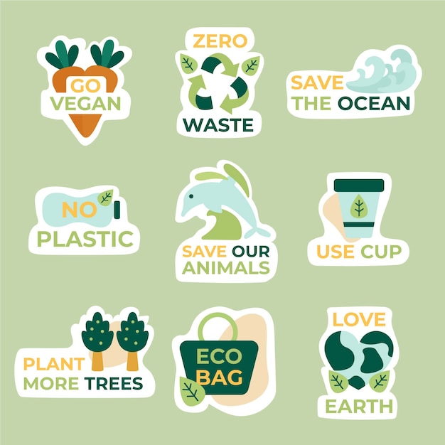 Gratis vector eco-badgepakket met plat ontwerp