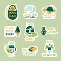 Gratis vector eco-badgeset met plat ontwerp