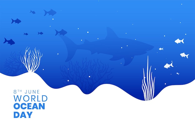 Gratis vector eco-vriendelijke world ocean day-poster met blauw zeegezicht en waterleven