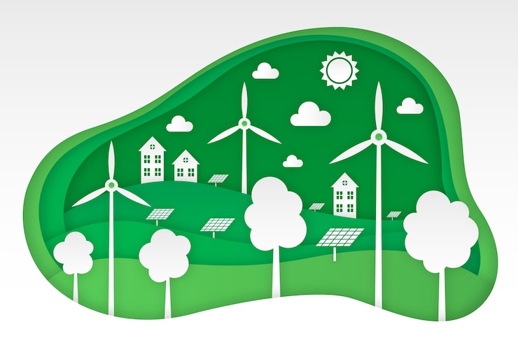 Gratis Vector ecologie concept in papierstijl met windturbines