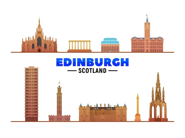 Edinburgh Schotland UK bezienswaardigheden op witte achtergrond Vector Illustratie Zakelijk reizen en toerisme concept met moderne gebouwen Afbeelding voor banner of website