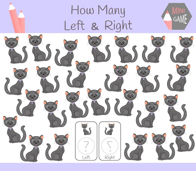Educatief spel van links en rechts tellen met kat
