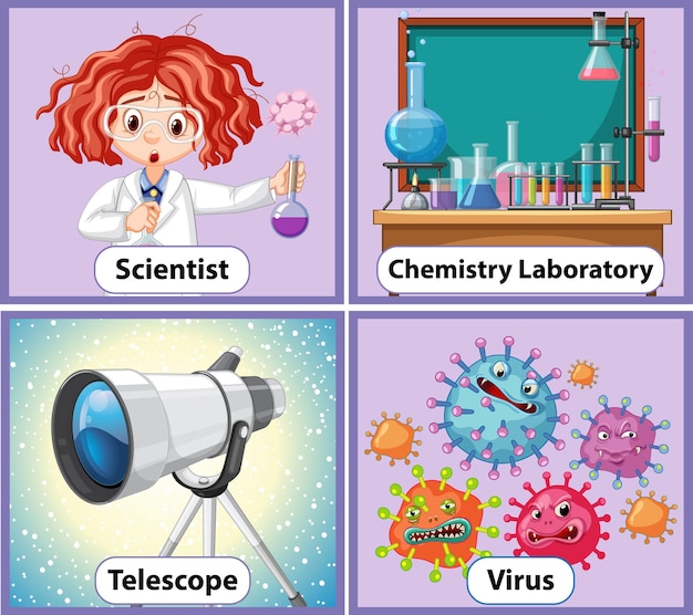 Gratis vector educatieve engelse woordkaart van chemie-objecten