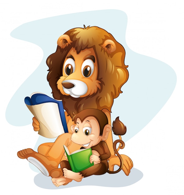 Een aap en een leeuw die boeken lezen