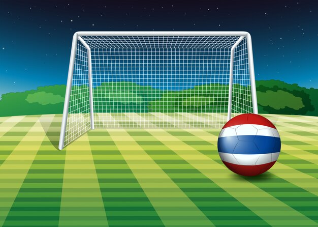 Een bal op het veld met de vlag van Thailand