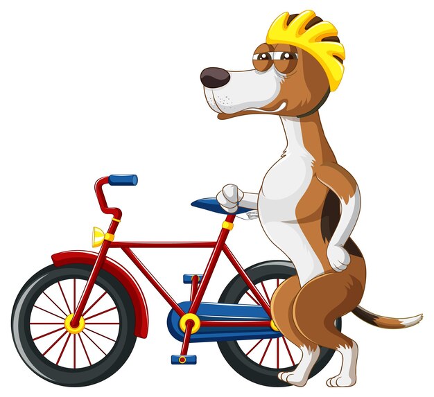 Een beagle die op twee benen naast een fiets staat