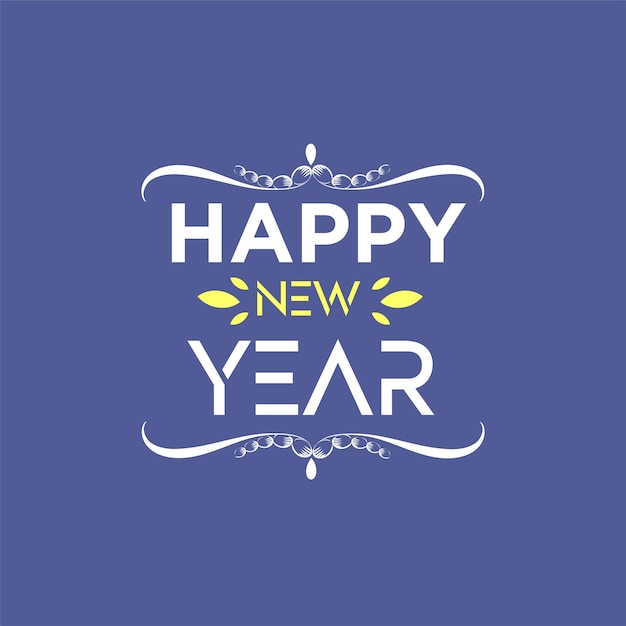 Gratis vector een blauwe achtergrond met de woorden gelukkig nieuwjaar geschreven in gele letters.