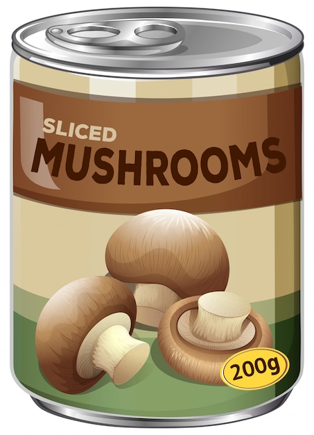 Gratis vector een blik met gesneden champignons