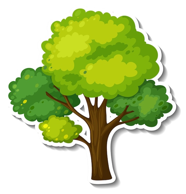 Gratis vector een boom met groene bladeren sticker op witte achtergrond