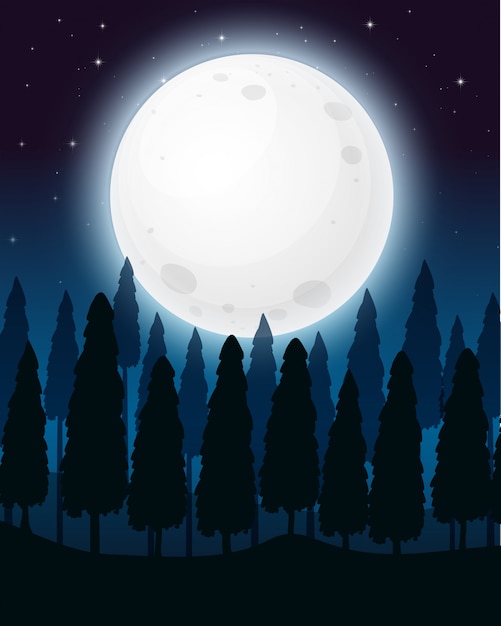 Gratis vector een bos bij de volle maannacht