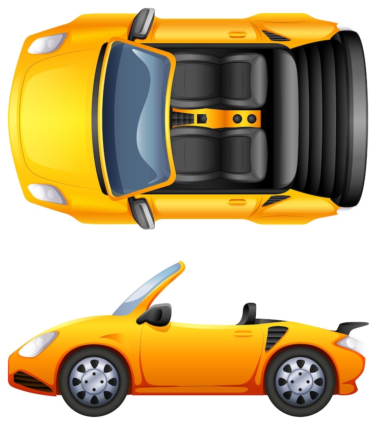 Gratis Vector een boven- en zijaanzicht van een sportwagen
