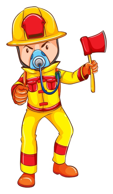 Gratis vector een brandweerman in een geel uniform