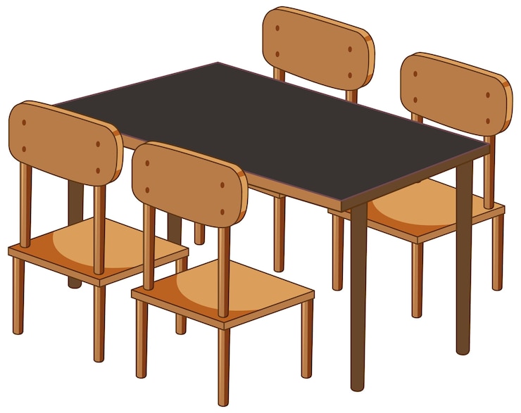 Gratis Vector een bureau met vier stoelen op wit wordt geïsoleerd