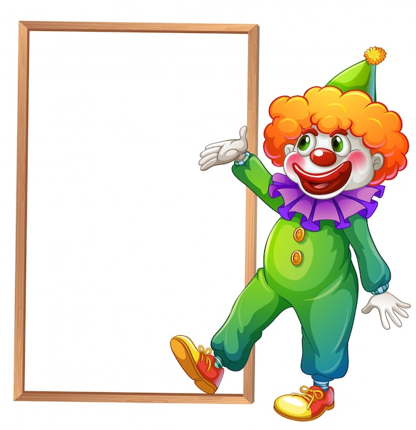 Een clown wijzend op het witte bord