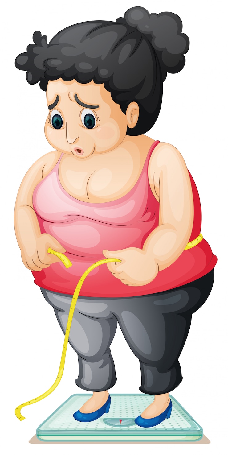 Gratis Vector een dikke dame die gewicht controleert