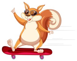 Een eekhoorn die skateboard speelt op wijting