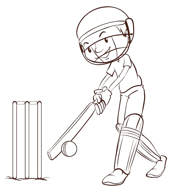 Gratis vector een eenvoudige schets van een man die cricket speelt