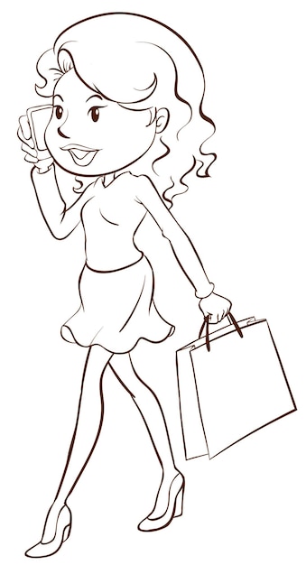 Een eenvoudige schets van een meisje dat winkelt