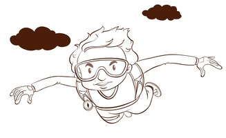 Gratis vector een eenvoudige tekening van een jongen die aan het parachutespringen is