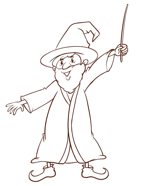 Een eenvoudige tekening van een tovenaar
