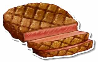 Gratis vector een gebakken biefstuk sticker op witte achtergrond