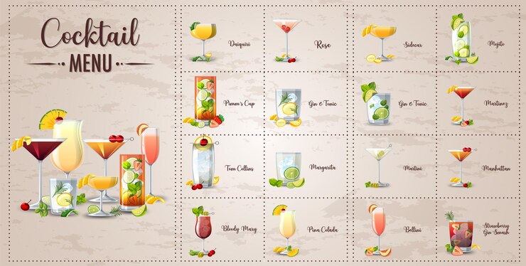 Gratis Vector een gedrukt menu met cocktails
