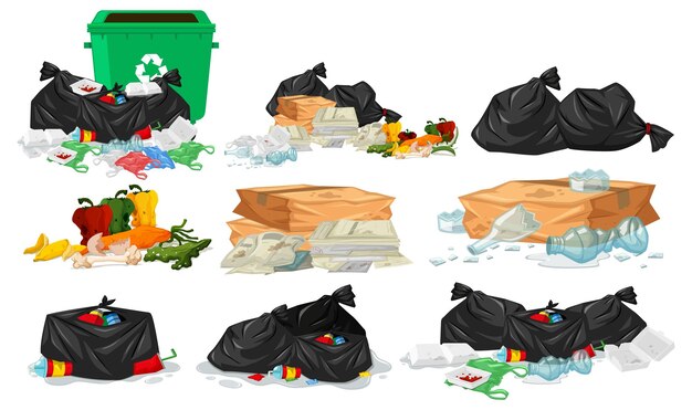 Een geïsoleerde groep vuilnis overal Illustratie