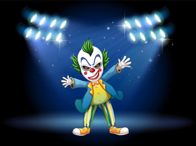 Een griezelige clown met sportlight podium
