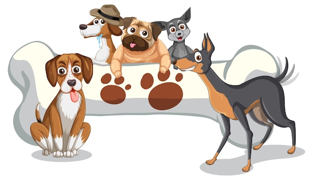 Een groep honden in tekenfilmstijl