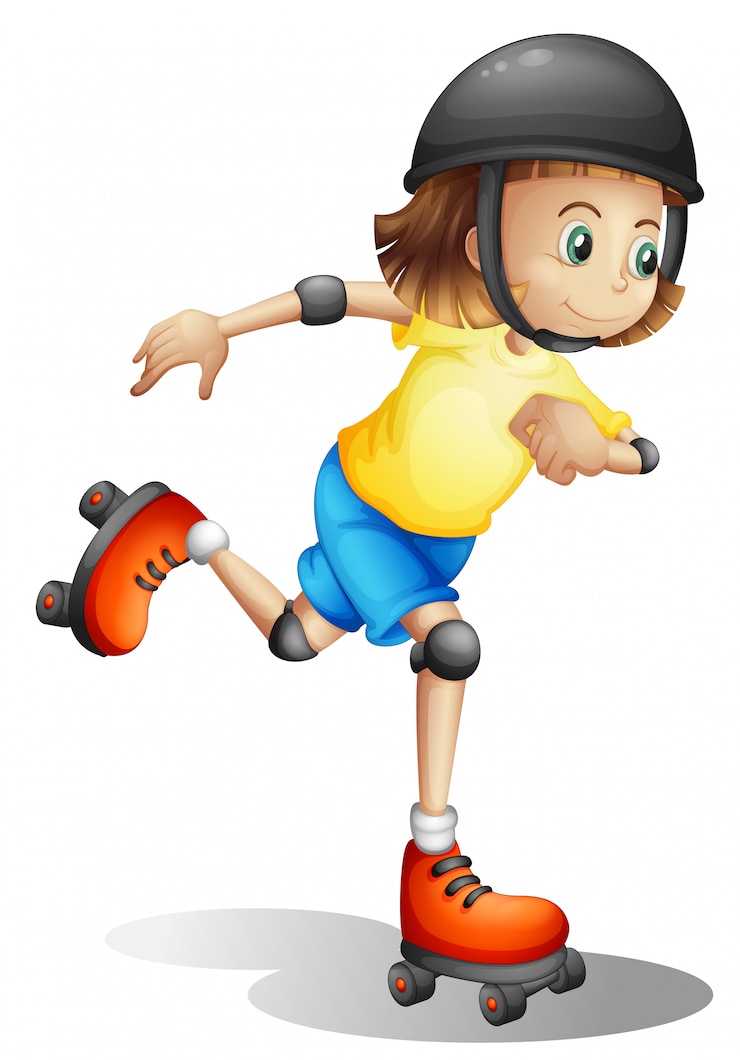 Gratis Vector een jong meisje rolschaatsen