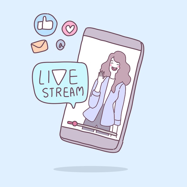 Een jongedame voert een live-uitzending uit via een smartphone.