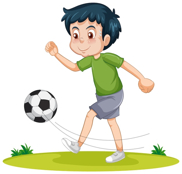 Gratis vector een jongen die aan het voetballen is