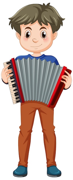 Gratis vector een jongen die accordeonmuziekinstrument bespeelt