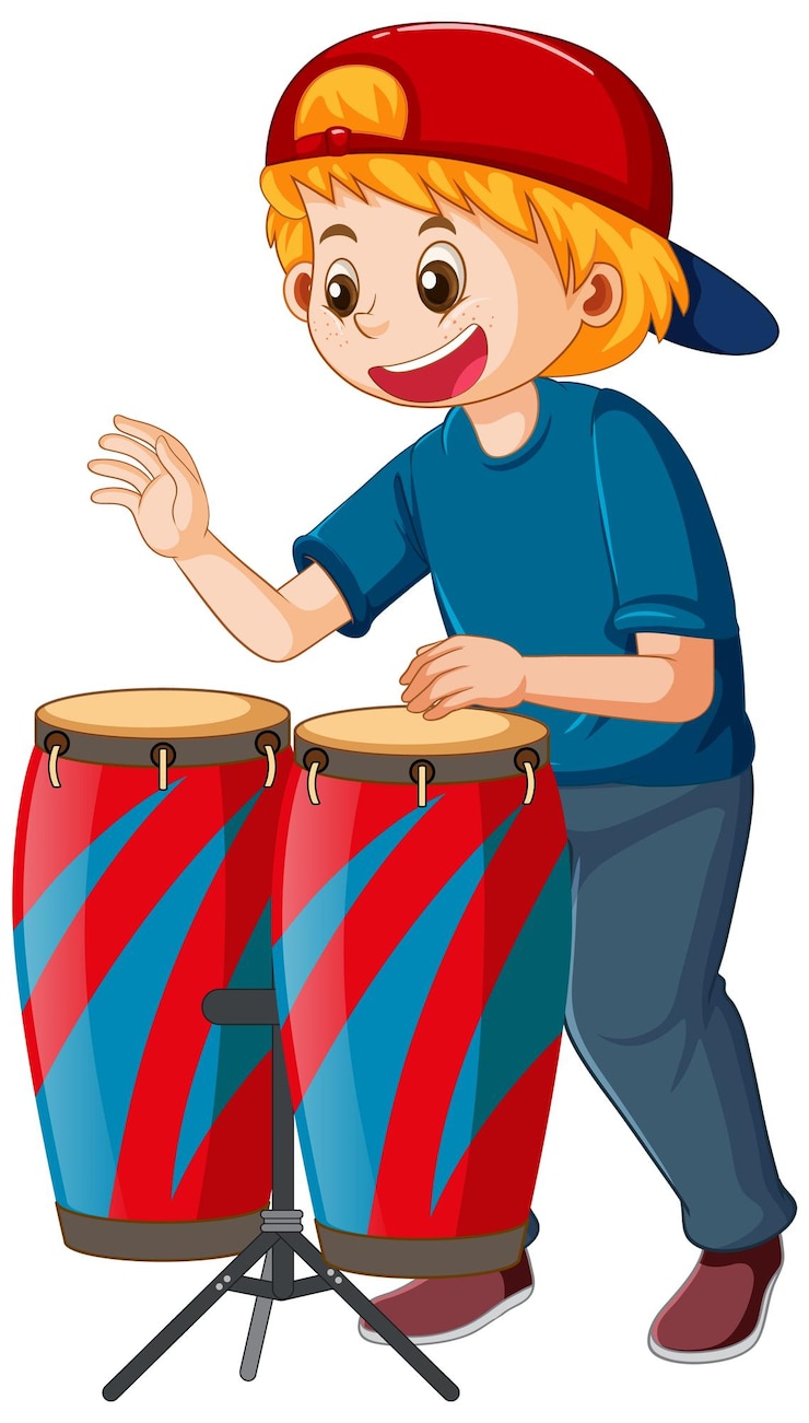 Gratis Vector een jongen die een conga drum muziekinstrument bespeelt