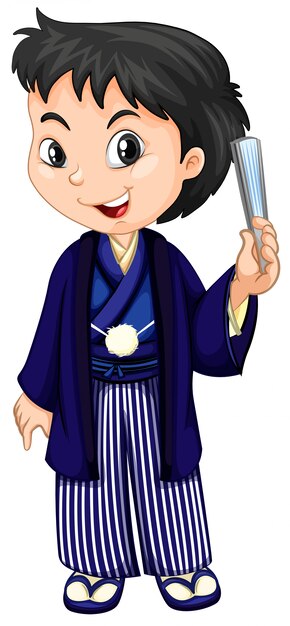 Een jongen die Japanse traditionele yukata draagt