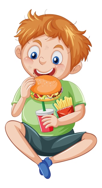 Gratis vector een jongen eet graag fastfood