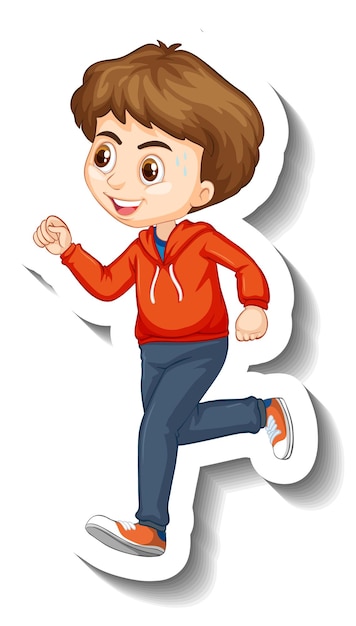 Gratis vector een jongen joggen stripfiguur sticker