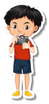 Een jongen met camera stripfiguur sticker